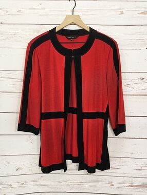 Ming Wang | Red / Black Open Style Knit Cardigan Jacket